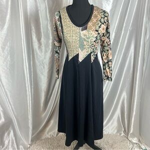 Vintage Stuart Alan Petites Boho Patchwork Midi Dress Cottagecore Size 8